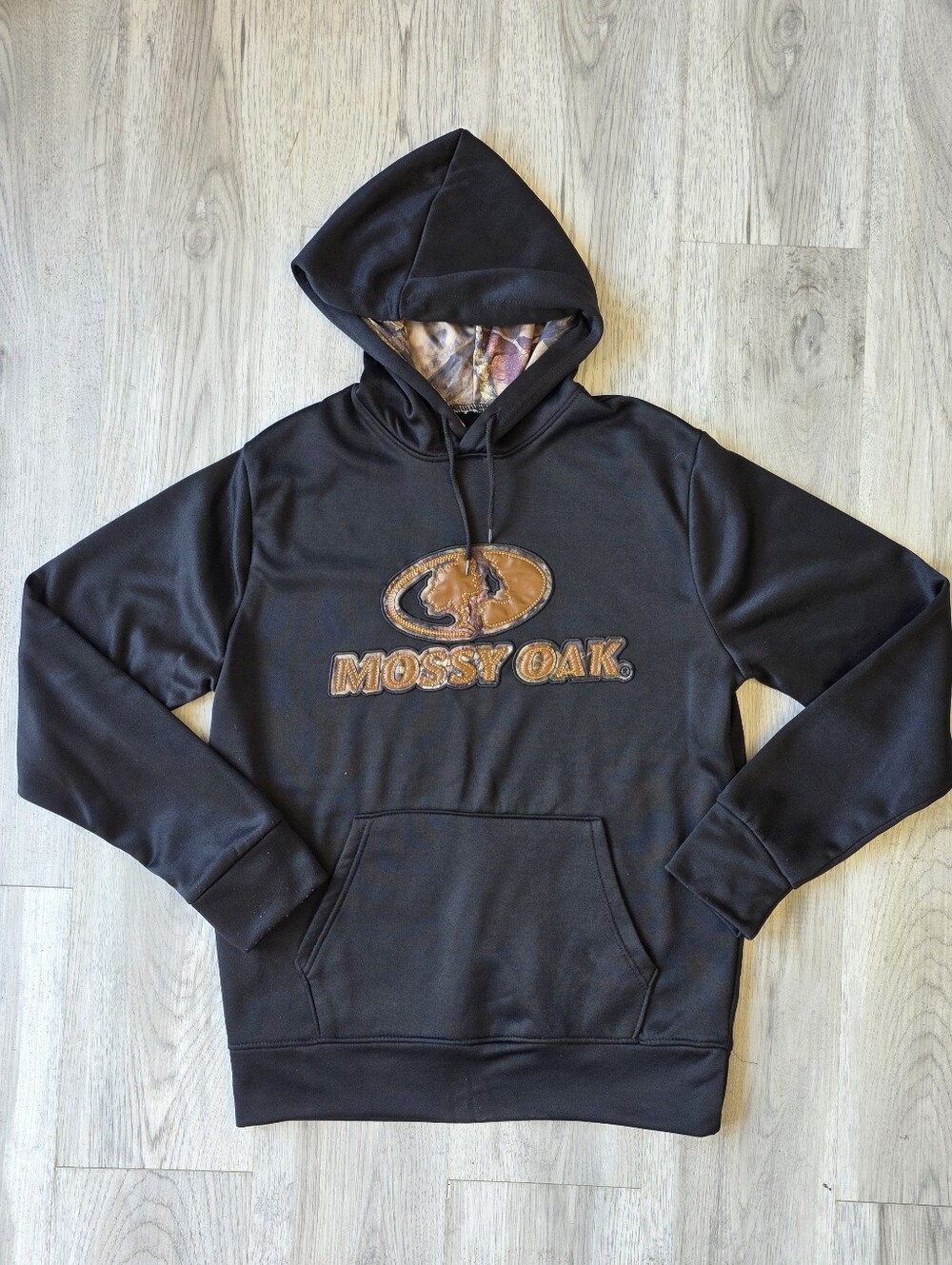 Mossy Oak Men’s Medium Camo Faux Leather Logo Hoodie